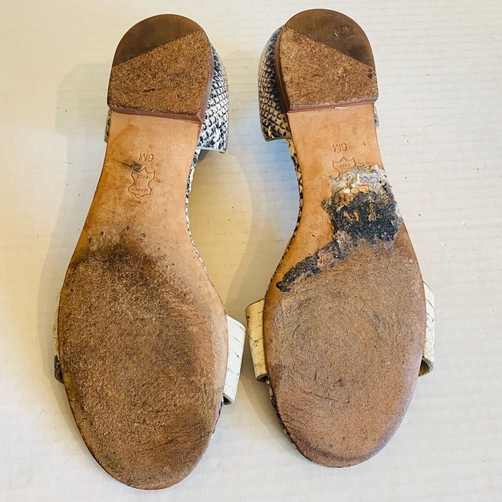 Tory Burch Black and Ivory Snake Printed Leather Sandals Shoes US Size 6 Summer - Picture 12 of 15